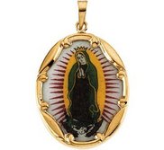 14K Gold and Porcelain Our Lady of Guadalupe Religious Medal