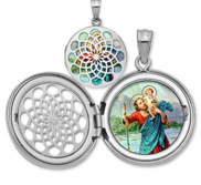 Saint Christopher Ornate Cut out Round Locket