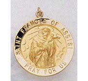 14K Gold Saint Francis of Assisi Religious Medal