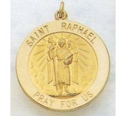 14K Gold Saint Raphael Religious Medal