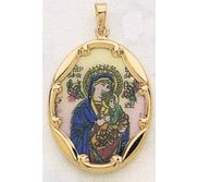 14K Gold and Porcelain Our Lady of Perpetual Help Religious Medal