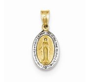 14K Yellow Gold with Rhodium Miraculous Medal Charm