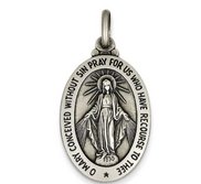 Sterling Silver Antiqued Miraculous Medal Pendant Charm