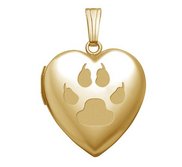 Solid 14K Yellow Gold Cat s Paw Print Heart Photo Locket