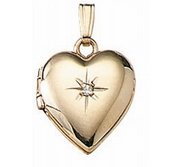 Solid 14K Yellow Gold Heart Locket with Diamond