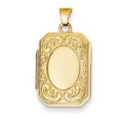 14k Yellow Gold Floral Rectangle Photo Locket