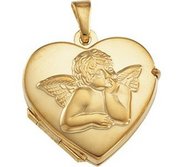 Solid 14k Yellow Gold Angel Heart Photo Locket