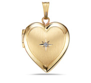 14k Gold Filled Heart Photo Locket with Genuine Diamond