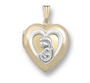 Solid 14k Yellow Gold Mother   Child Heart Photo Locket