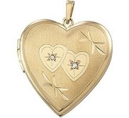 Solid 14K Yellow Gold Heart Photo Locket with Diamonds