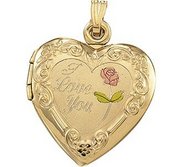 Solid 14K Yellow Gold I Love You Heart Photo Locket