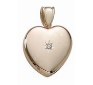 Solid 14k Yellow Gold Premium Weight Heart Photo Locket with Diamond