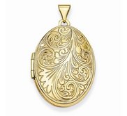 Solid 14k Yellow Gold Floral Oval Photo Locket