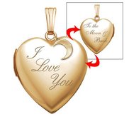 14k Yellow Gold   I Love You To the Moon and Back   Heart Photo Locket