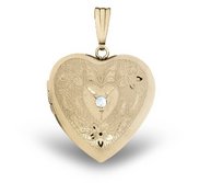 14K Gold Filled Floral Heart Photo Locket with Diamond