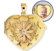 Yellow Gold Heart Photo Locket with Cubic Zirconias with Chain Included