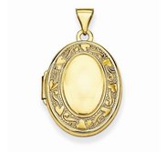 Solid 14k Yellow Gold Floral Oval Photo Locket