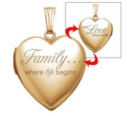 14k Yellow Gold Family Love Heart Locket