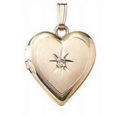 Solid 14K Yellow Gold Small Heart Photo Locket with Diamond