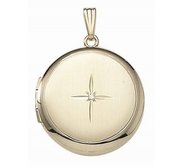 Solid 14k Yellow Gold Round Photo Locket with Diamond