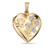 Solid 14K Yellow Gold Floral Heart Photo Locket