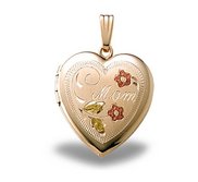 Solid 14k Yellow Gold Floral Mom Heart Photo Locket