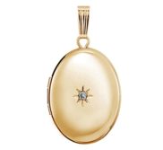 Solid 14K Yellow Gold Oval Photo Locket with Diamond