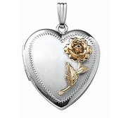 14k White Gold Two Tone Rose Heart Photo Locket