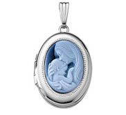 14k White Gold Mother   Child Cameo Oval Photo Locket