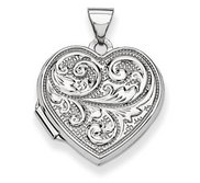 14k White Gold Floral Heart Photo Locket