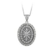 14K White Gold Premium Oval Photo Locket with Diamonds