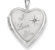 14k White Gold I Love You Heart Photo Locket with Diamond