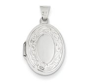 14k White Gold Floral Oval Photo Locket