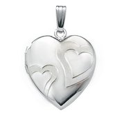 14k White Gold Double Heart Photo Locket