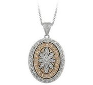 14K White Gold Premium Two Tone Oval Photo Locket with Diamonds