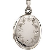 14k White Gold Floral Oval Photo Locket