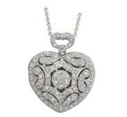 14K White Gold Premium Heart Photo Locket with Diamonds