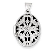 14k White Gold Oval Photo Locket with Diamond