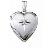 14k White Gold Small Heart Photo Locket with Diamond