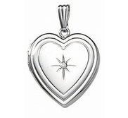 14k White Gold Heart Photo Locket with Diamond