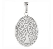 14k White Gold Tree of Life Oval Photo Locket