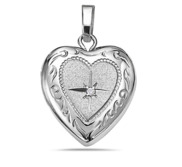 14K White Gold Small Heart Photo Locket with Diamond