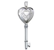 14k White Gold Small Key Heart Photo Locket