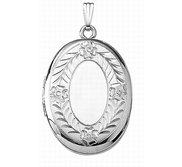 14k White Gold Floral Oval Photo Locket