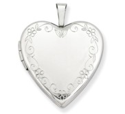 14k White Gold Floral Border Heart Photo Locket