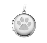 14k White Gold Dog s Paw Print Round Photo Locket