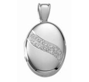 14k White Gold Premium Oval Photo Locket with Diamonds