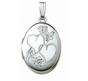 14k White Gold Double Heart Oval Photo Locket