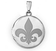 14k White Gold Fleur de Lis Round Photo Locket