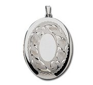 14k White Gold Floral Border Oval Photo Locket